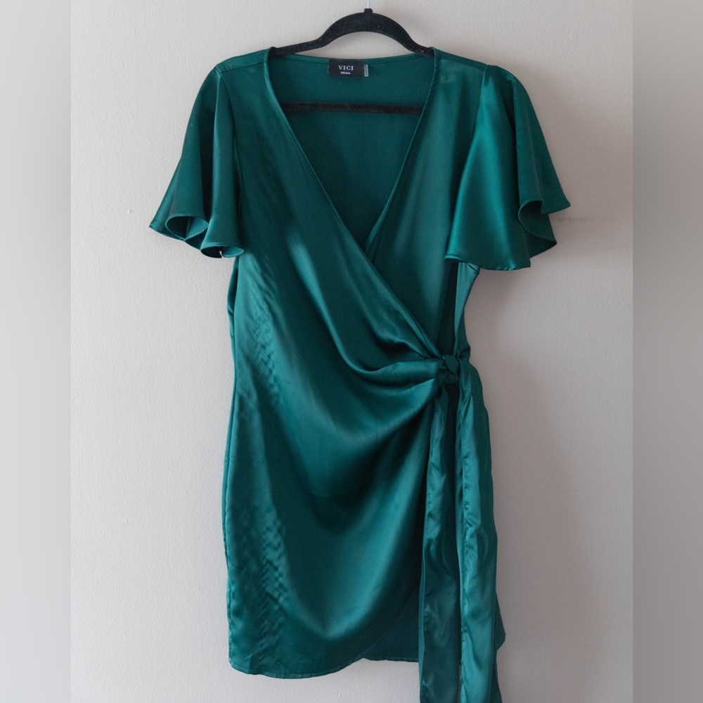 VICI Silky Green Mini Wrap Dress